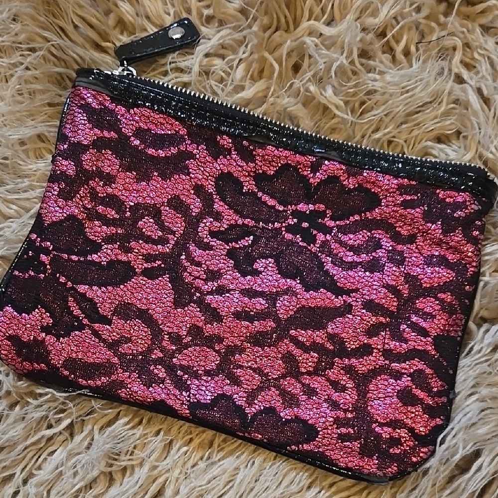 Betsey Johnson Pink and Black Cosmetic Bag with Lace Design - Picture 6 of 6